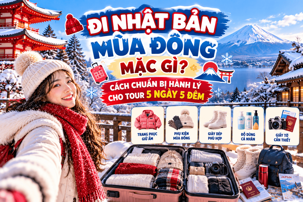 ĐI NHẬT BẢN MÙA ĐÔNG MẶC GÌ? CÁCH CHUẨN BỊ HÀNH LÝ CHO TOUR 5 NGÀY 5 ĐÊM
